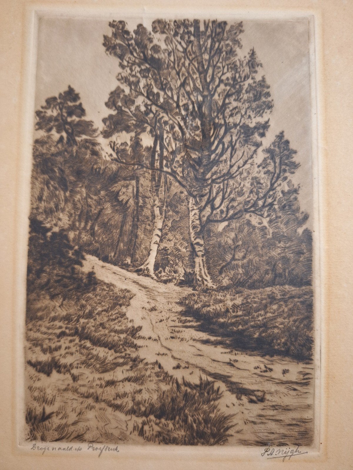 Ets 'Zandpad' van P.A. Nijgh, Ets, Ophalen of Verzenden, Landschap, Origineel