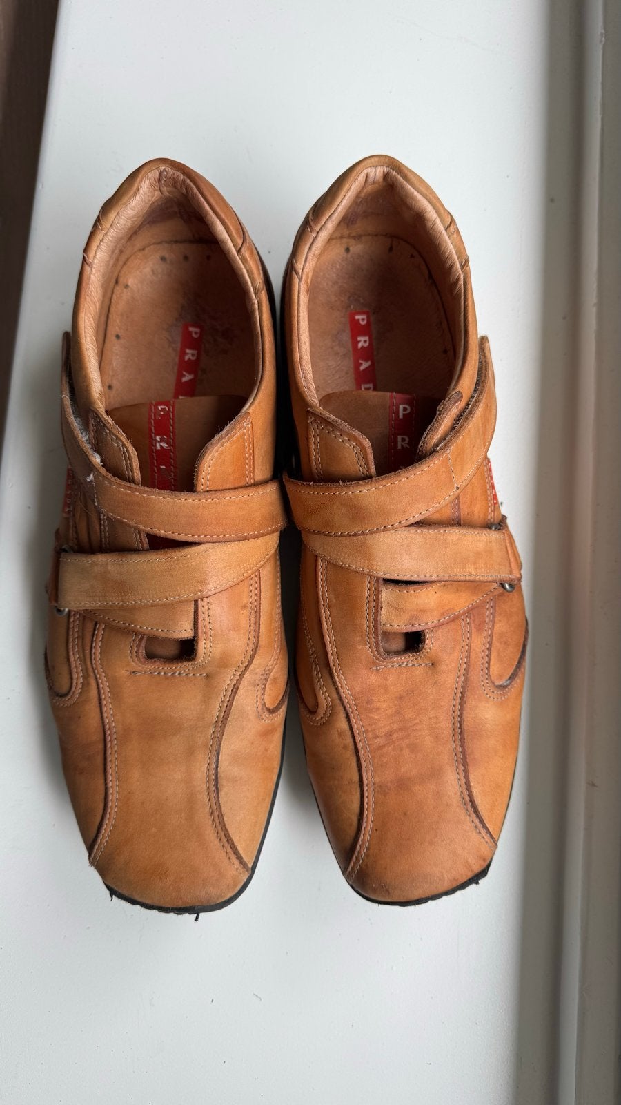 Prada style heren sneakers - lichtbruin Leer - Maat 43, Bruin, Ophalen of Verzenden, Sneakers of Gympen, Gedragen