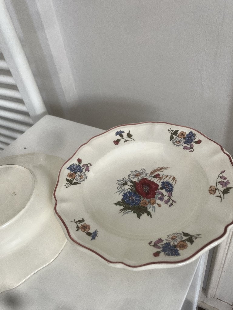 Twee mooie borden met bloemmotieven, Gebruikt, Keramiek, Ophalen of Verzenden, Bord(en)