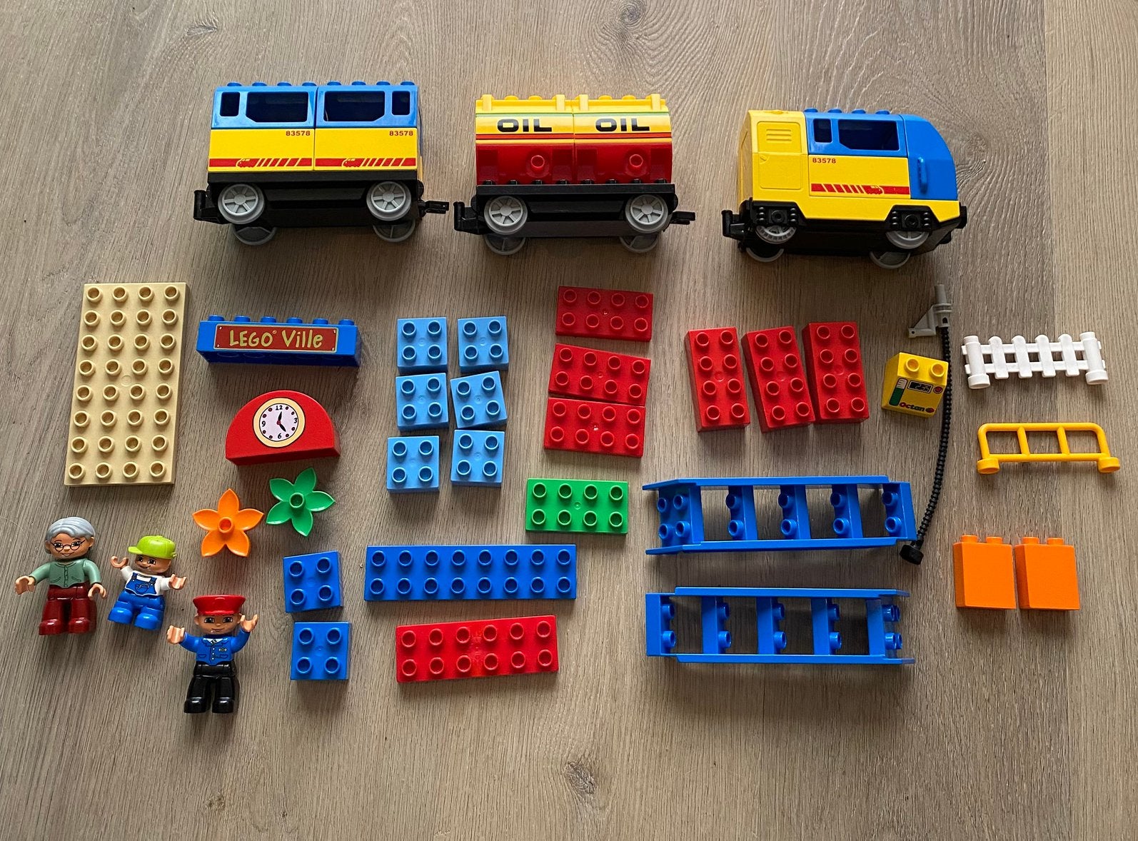 LEGO DUPLO 5608 treinset + grote spoorbrug + extra rails, Ophalen of Verzenden, Zo goed als nieuw, Duplo