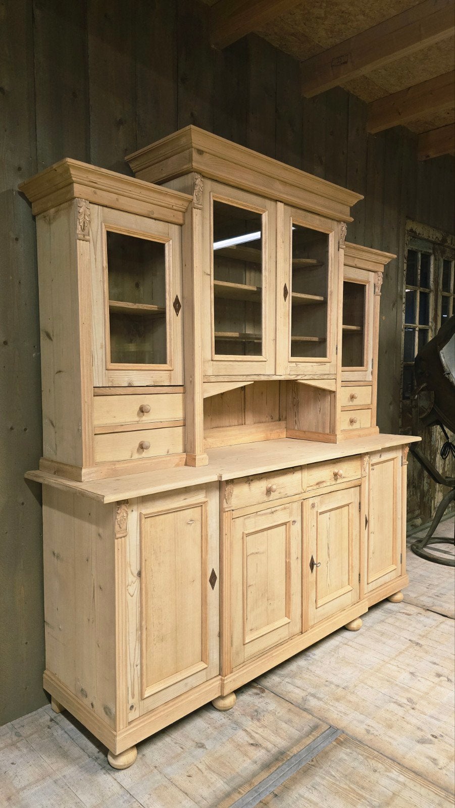 Antiek Grenen Houten Buffetkast uit voorraad leverbaar, Huis en Inrichting, Kasten | Buffetkasten, Met deur(en), 200 cm of meer