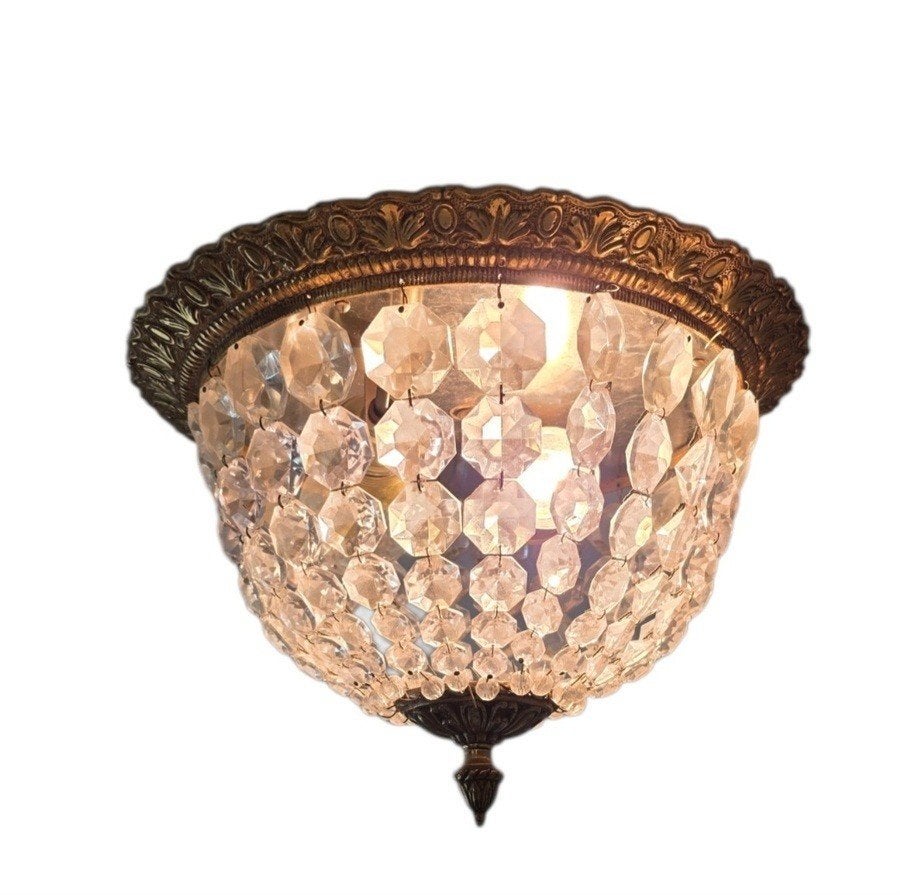 30. Bronzen plafondlamp met glazen prismaparels, ca. 1900, Ophalen