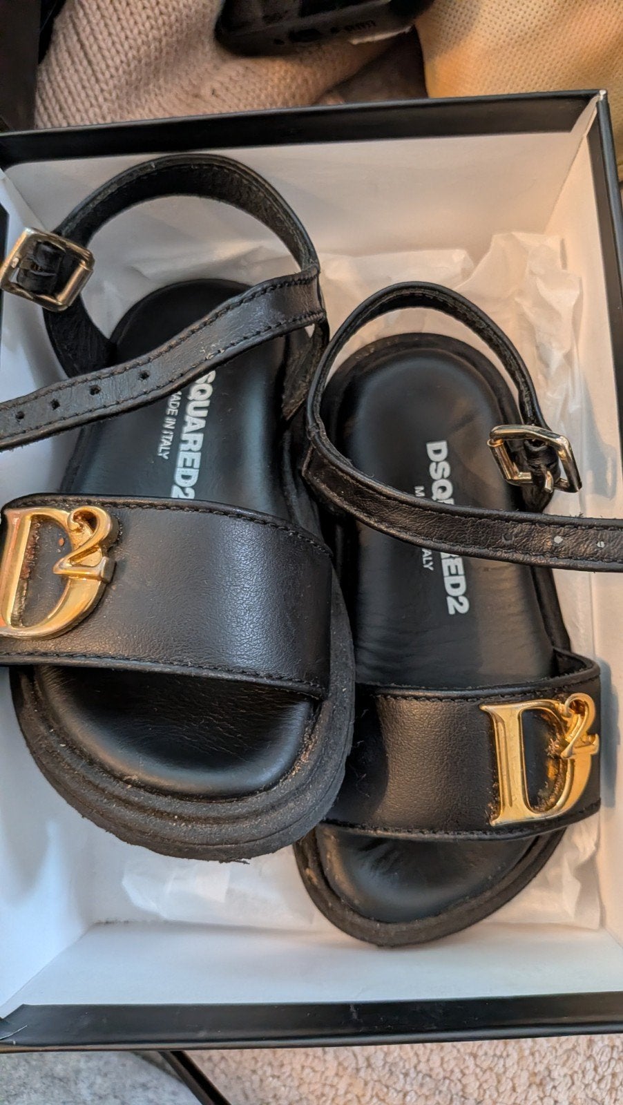 DSQUARED2 Sandalen D2 Zwart Goud Maat 21, Kinderen en Baby's, Jongen of Meisje, Schoenen, Nieuw, Ophalen of Verzenden