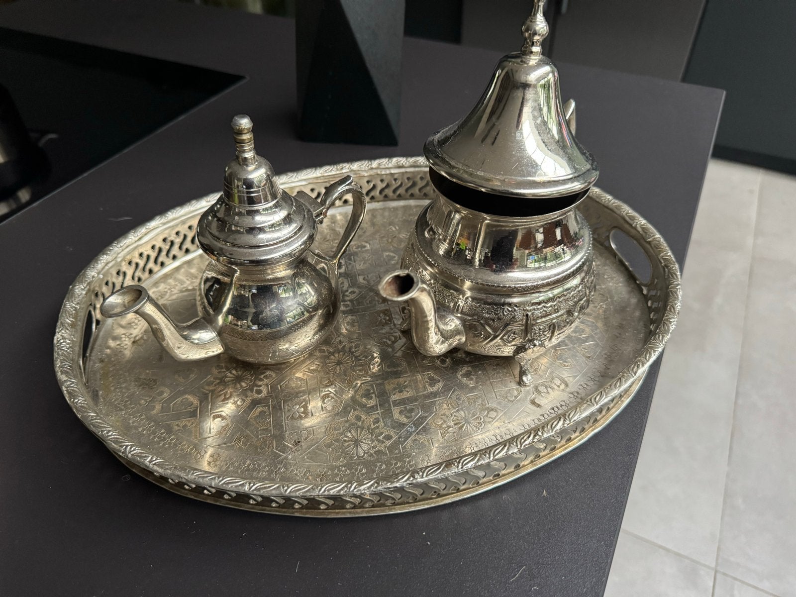 Vintage Marokkaanse theeset met dienblad, Ophalen of Verzenden