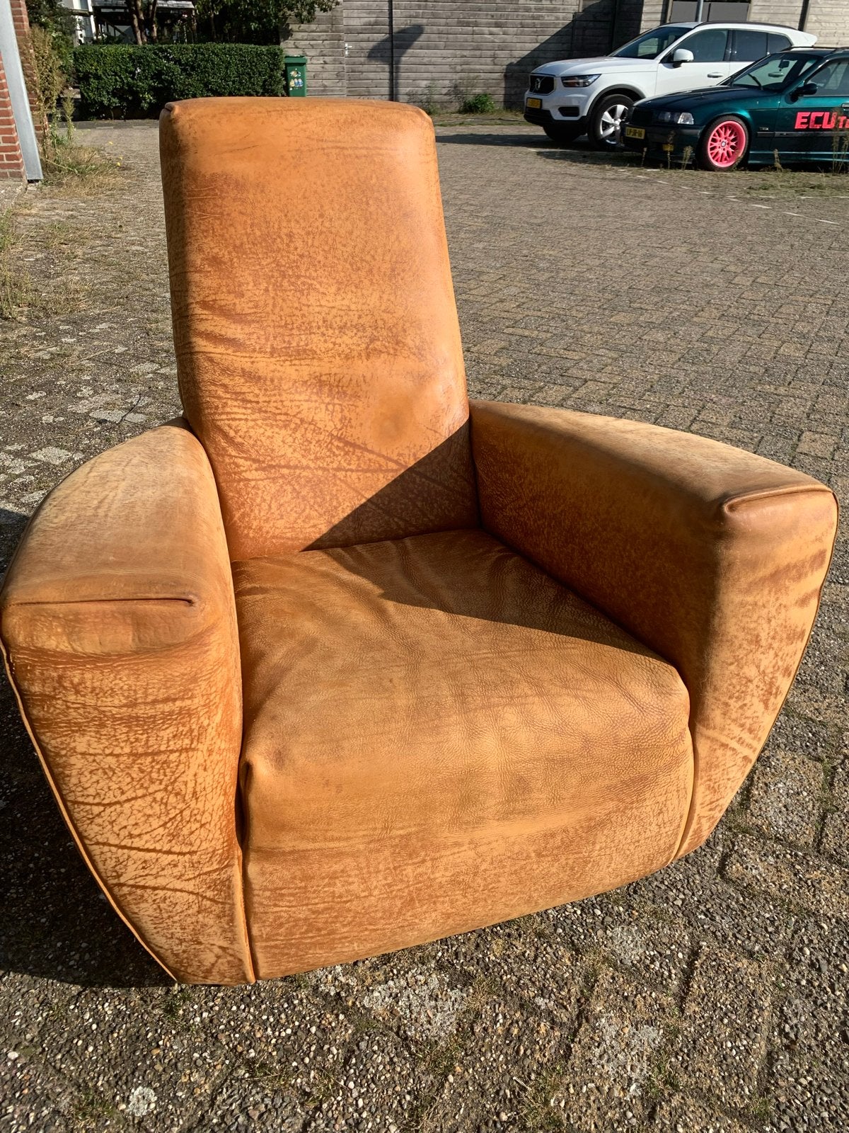 Label Lonka Fauteuil Gerard van den Berg Cognac Zadel Leer, Ophalen of Verzenden, Gebruikt, Leer, 75 tot 100 cm