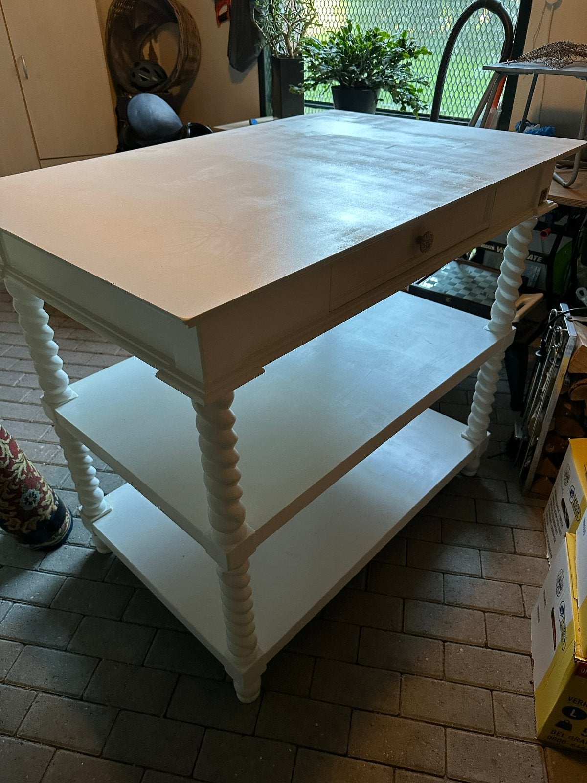 Riviera Maison sidetable met lade en 2 schappen, Gebruikt, 100 tot 150 cm, Ophalen of Verzenden, Overige houtsoorten