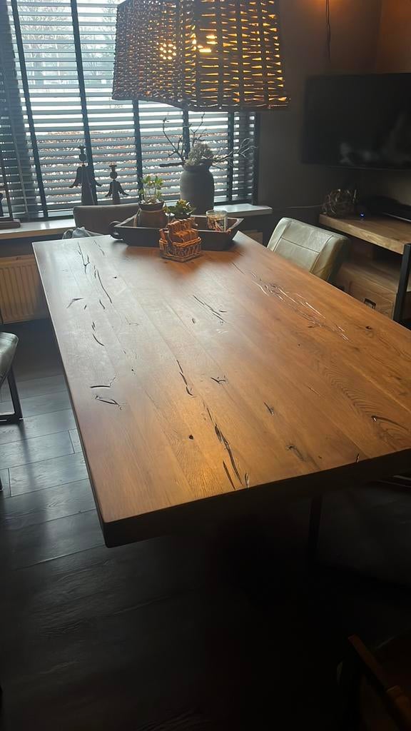 Zware Eethoek tafel op matrixpoot, 200 cm of meer, Zo goed als nieuw, Rechthoekig, 50 tot 100 cm