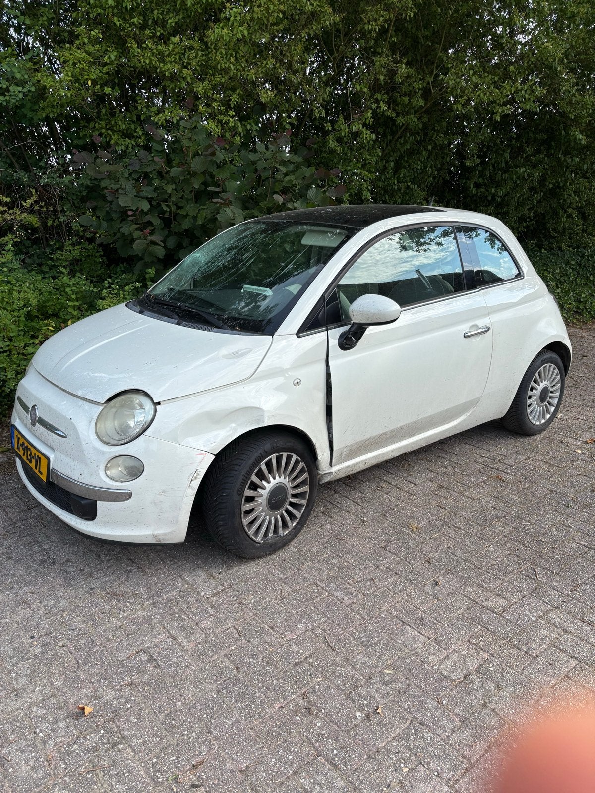 Fiat 500 1.2 C 2009 Wit (Schade linker voorzijde ), 1242 cc, Wit, Handgeschakeld, Ophalen of Verzenden