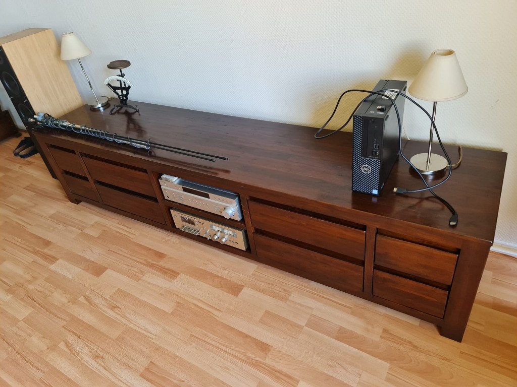 TV kast teak met laden, Ophalen, Gebruikt, Teakhout, 200 cm of meer