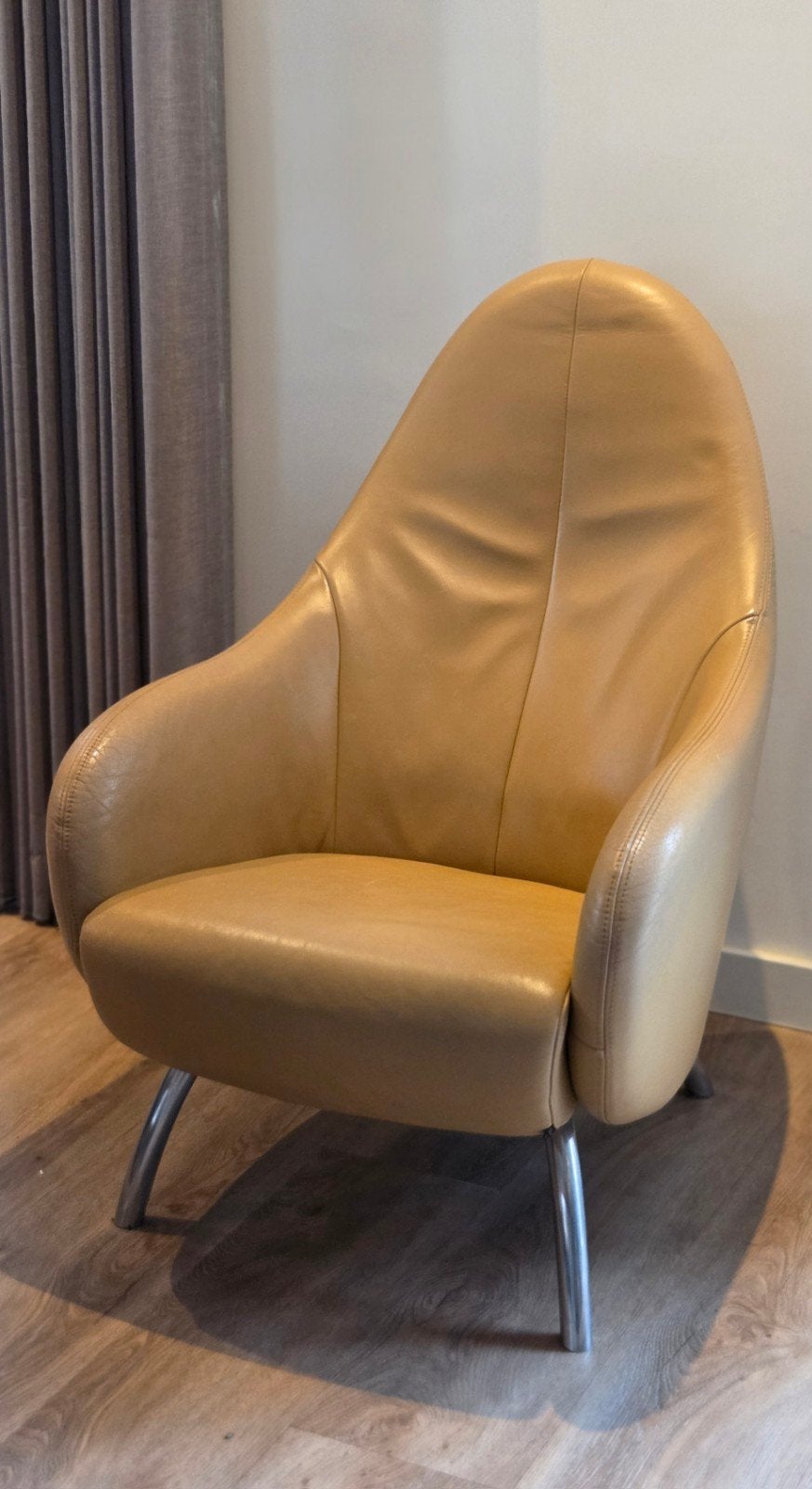 Leren fauteuil - Geel/Beige - Modern design, Ophalen, Gebruikt, 75 tot 100 cm, 75 tot 100 cm