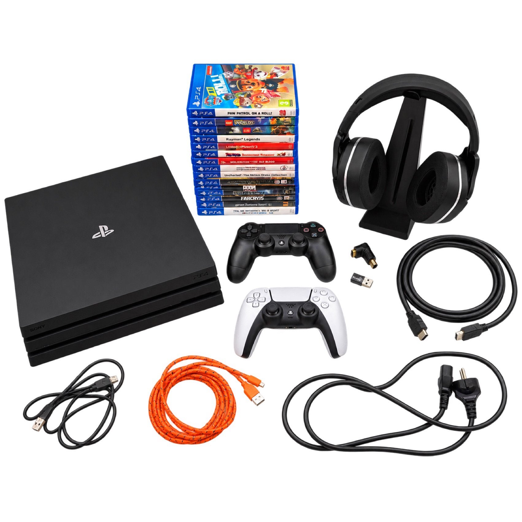 PlayStation 4 Pro bundel - 2 controllers, headset + 16 games, Met 2 controllers, Ophalen of Verzenden, Pro, Gebruikt