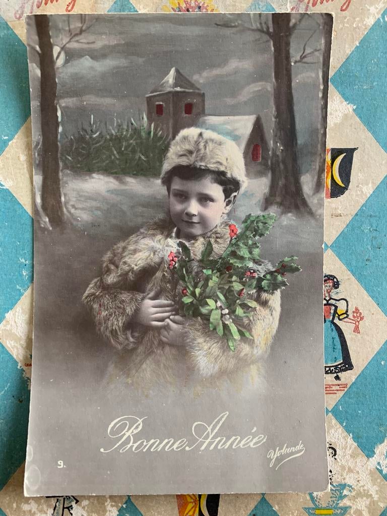 Bonne Année - jongetje in bontjas, Ophalen of Verzenden, Voor 1920, Gelopen, Feest(dag)