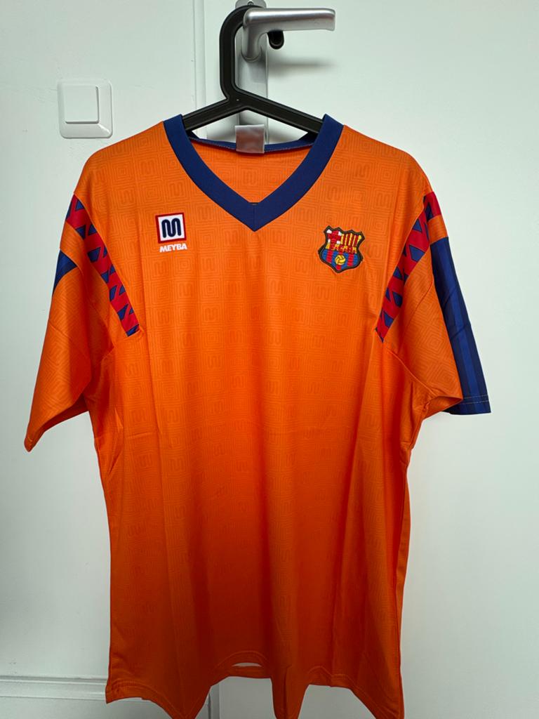 Vintage FC Barcelona Meyba Thuisshirt Oranje large koeman, Maat 52/54 (L), Nieuw, Oranje, Ophalen of Verzenden