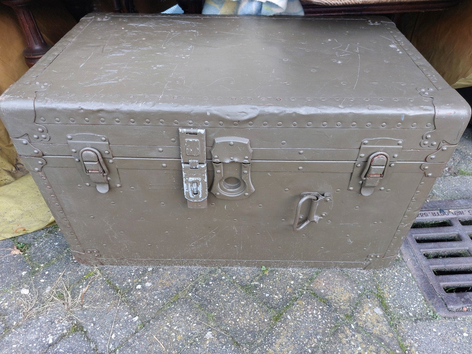 Vintage Legerkist - Stevige Opbergkist, Ophalen, Gebruikt, 50 tot 100 cm, Metaal