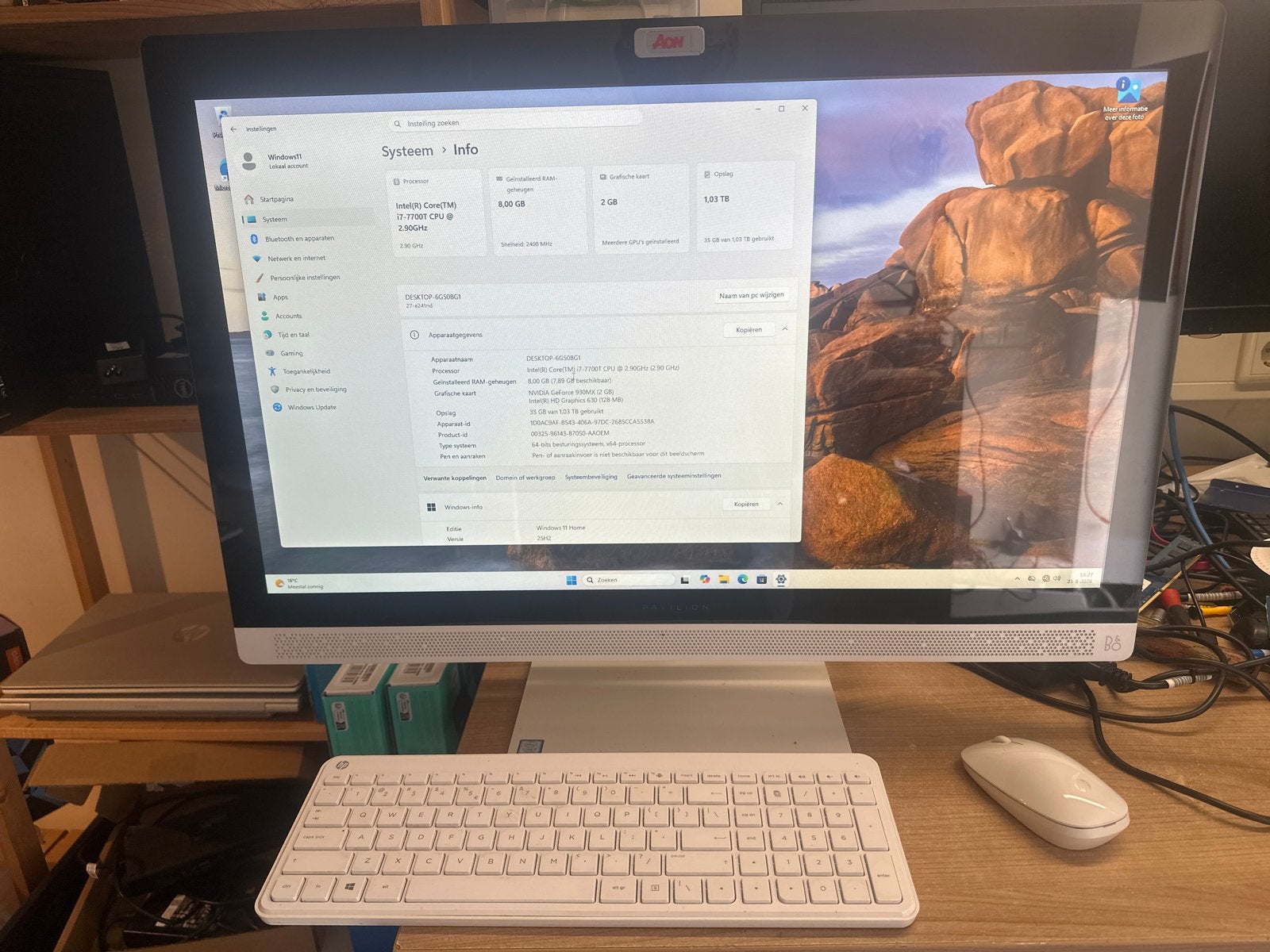 HP Pavilion All-in-One 27" i7-7700T 8GB RAM 1TB HDD + 120GB, Computers en Software, Ophalen, Gebruikt, HDD, 2 tot 3 Ghz