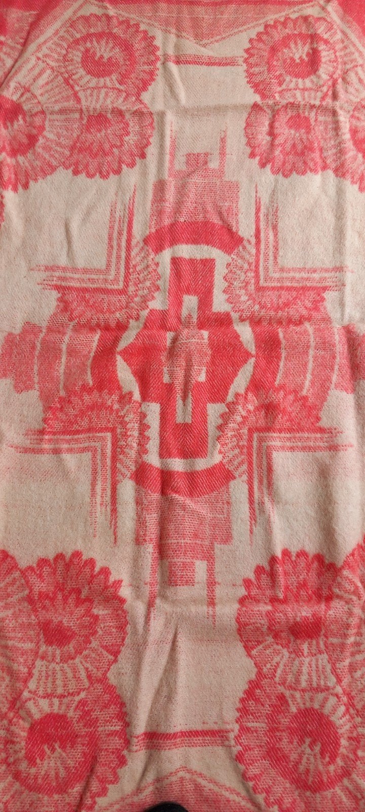 Vintage wollen deken met roze bloemmotief, ca. 1970, Ophalen of Verzenden