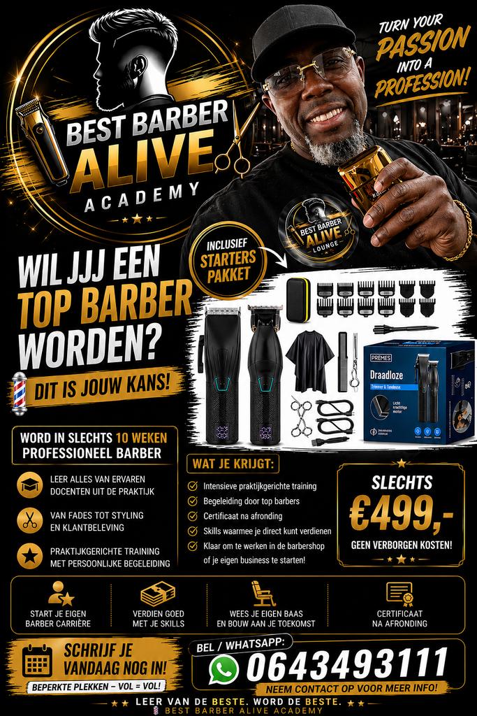 Barber cursus voor maar €499,-10 weken, Eén persoon