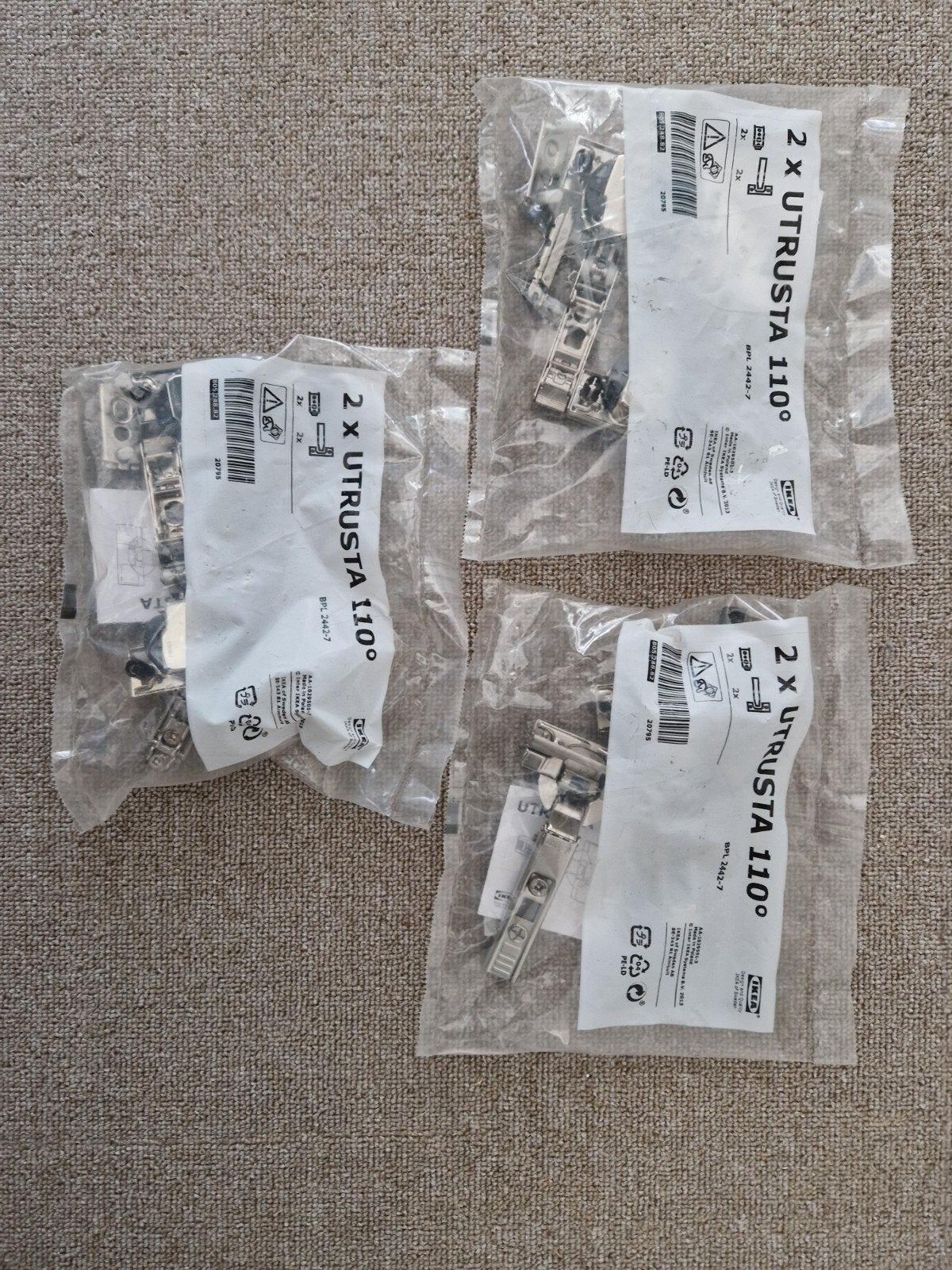 3x IKEA UTRUSTA 110 Scharnieren - Nieuw in verpakking, Verzenden, Nieuw, Overige materialen, Scharnier