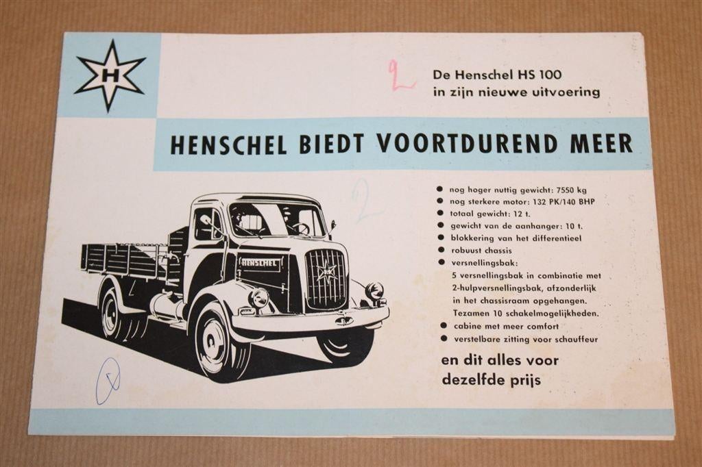 Zeldzame brochure - Henschel vrachtwagen HS 100 - 1965, Ophalen of Verzenden, Zo goed als nieuw, Tractor en Landbouw