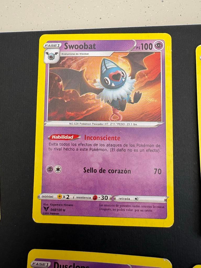 Pokémon Kaart Swoobat 048/100 U - Spaans, Ophalen of Verzenden, Zo goed als nieuw, Losse kaart