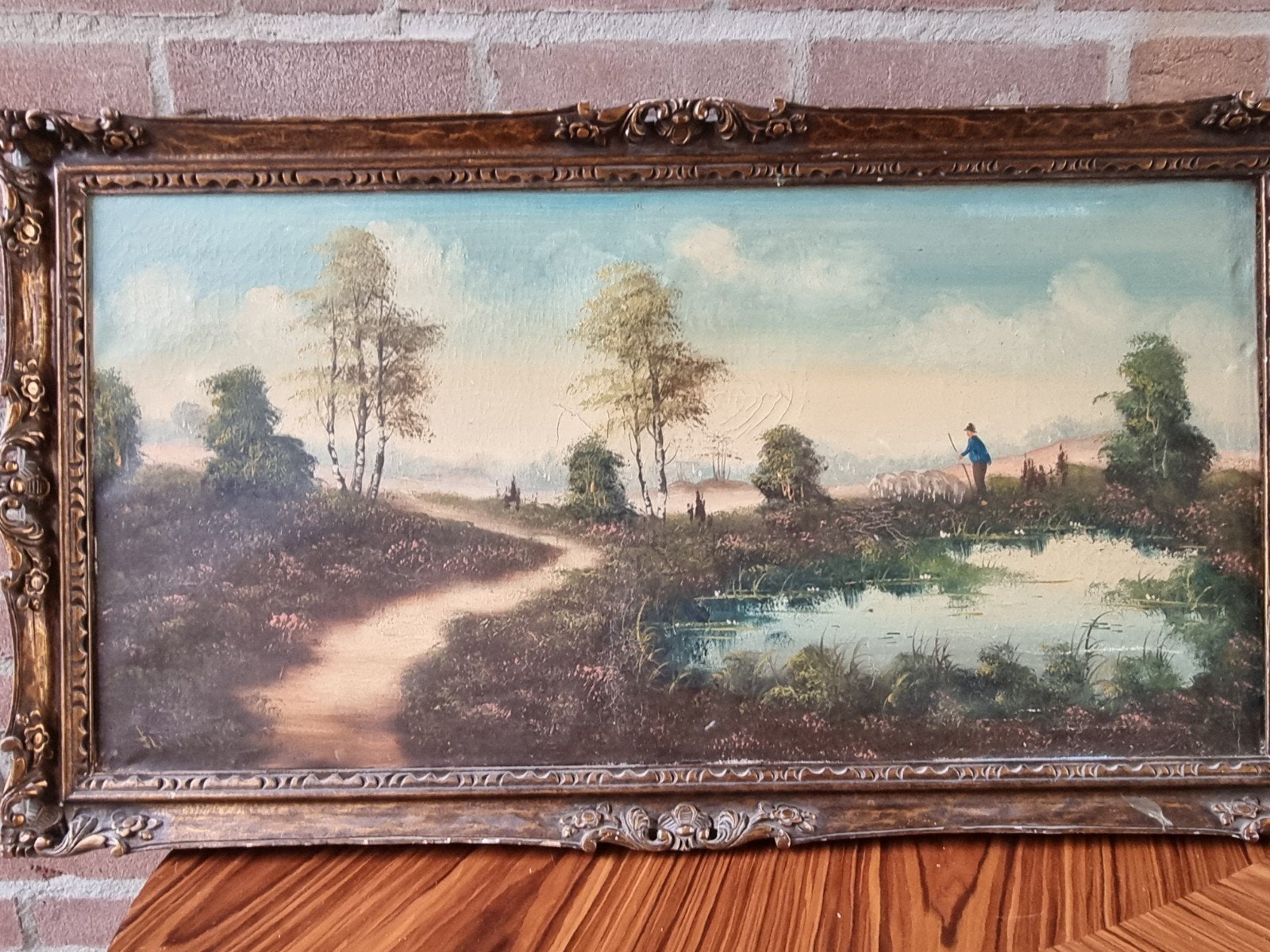 Klassiek Olieverfschilderij: Herder met Schapen, Ophalen of Verzenden