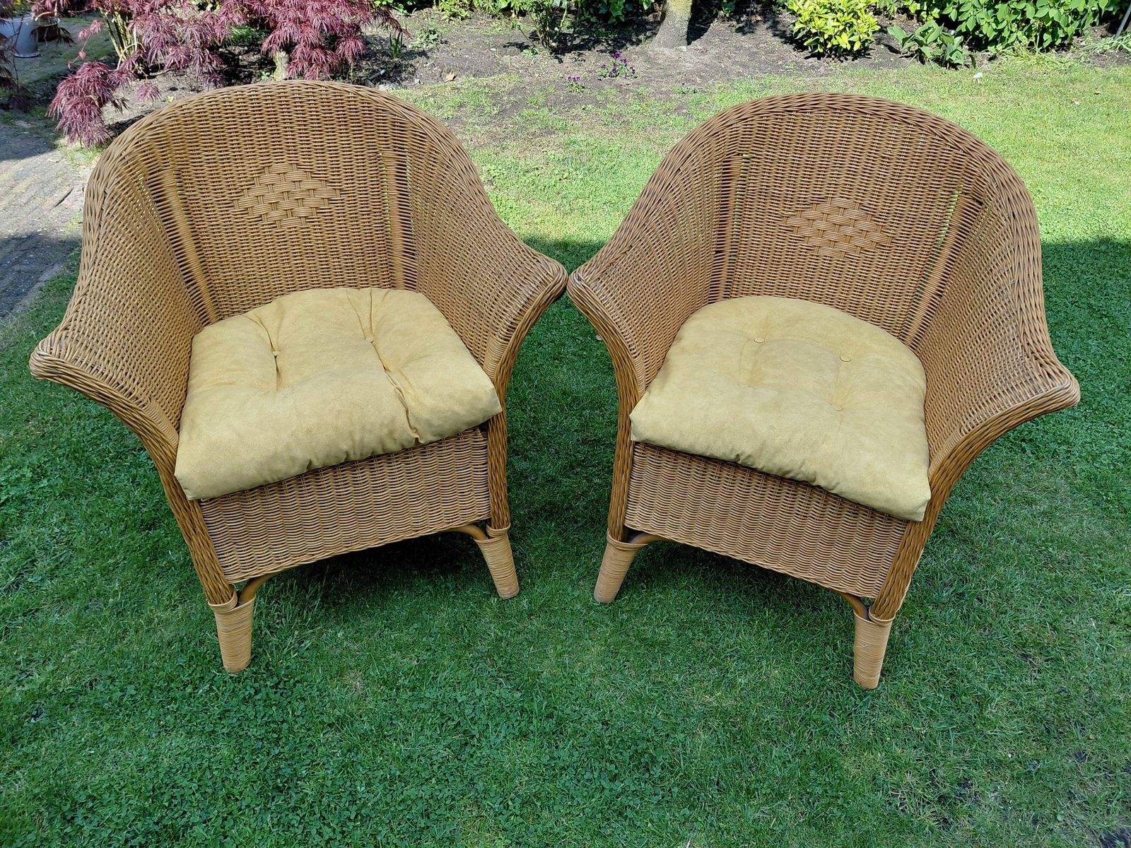2 mooie rotan stoelen, eventueel met 2 zitkussens, Ophalen, Gebruikt, Rotan