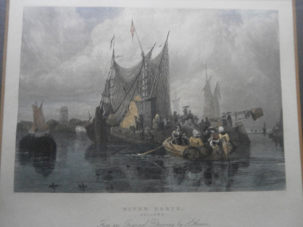 Steendriuk/litho River Dordte, Rivier bij Dordt, in lijstje, Antiek en Kunst, Kunst | Litho's en Zeefdrukken, Ophalen, Overige techniek