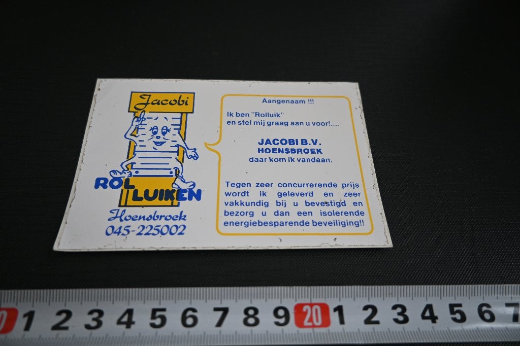 sticker Hoensbroek JACOBI BV Rolluiken 045-225002, Verzamelen, Ophalen, Zo goed als nieuw