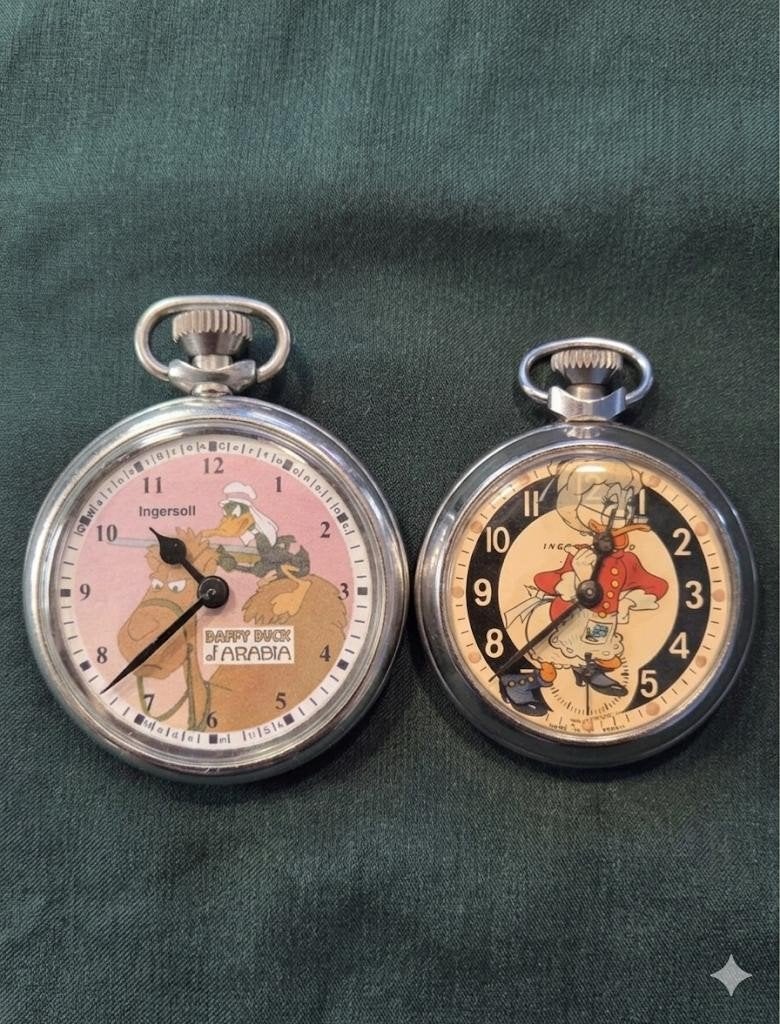 Vintage Zakhorloges: Oma Duck & Daffy Duck (2 stuks), Overige merken, Overige materialen, Zakhorloge, 1930 tot 1960