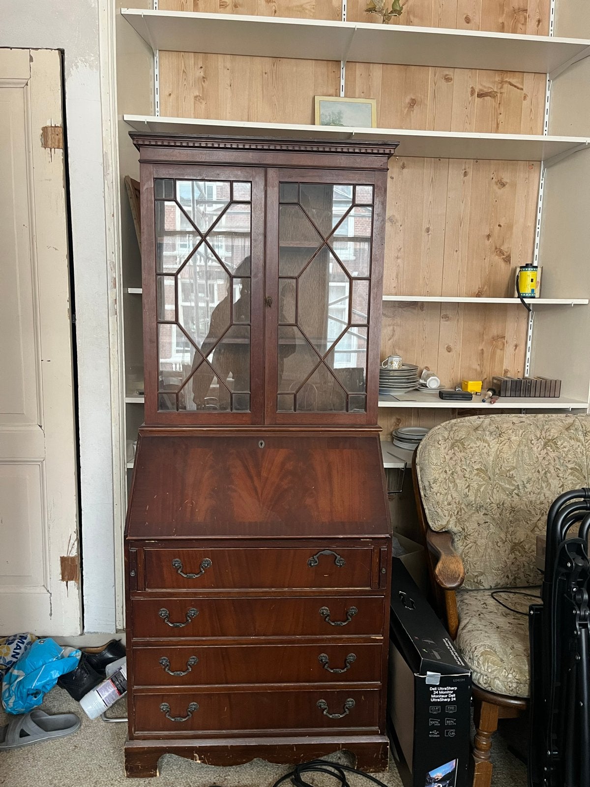 Antiek secretaire met vitrinekast - Klassiek houten meubel, Antiek en Kunst, Antiek | Meubels | Kasten, Ophalen