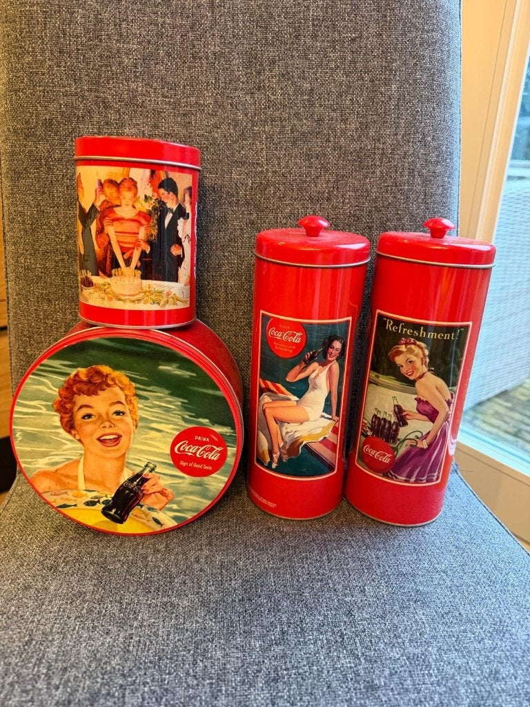 Set van 4 vintage Coca-Cola blikken - decoratief en uniek, Ophalen of Verzenden, Gebruikt, Overige, Overige merken