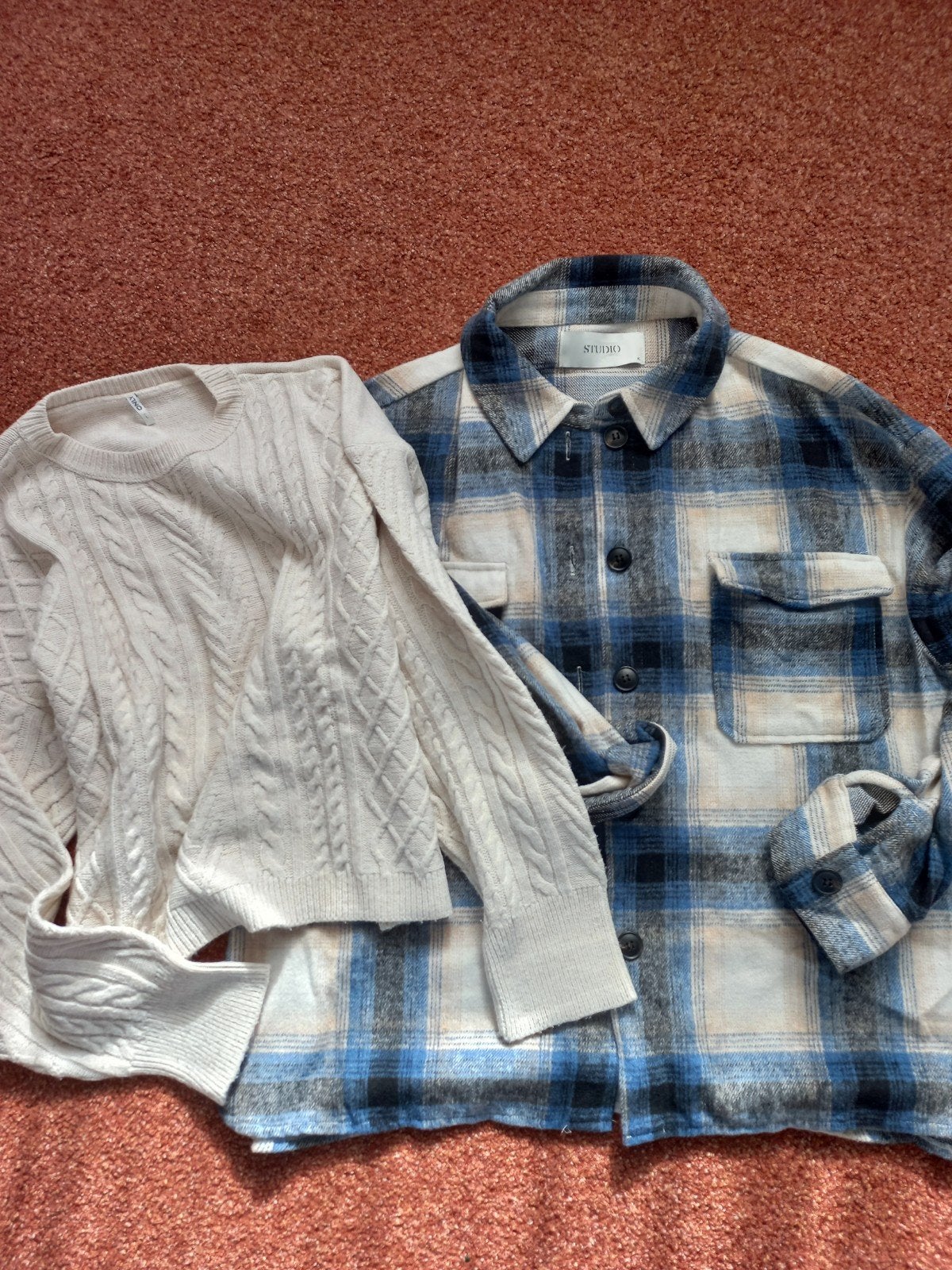 Geruite blouse (Studio) & Crème trui (Only) - Maat L, Beige, Maat 42/44 (L), Ophalen of Verzenden, Studio, Only