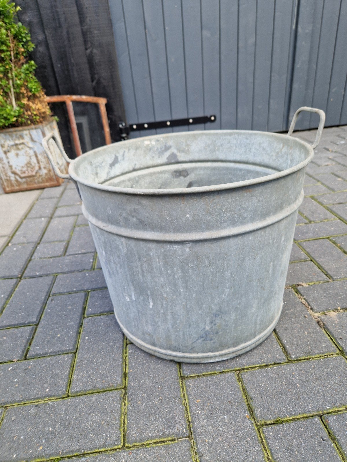 brocante oude Zinken emmer - Decoratief en Functioneel, Ophalen
