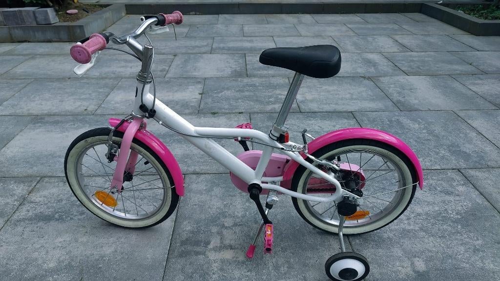Kinderfiets 12/14 inch met zijwieltjes – roze/wit, Zijwieltjes, Gebruikt, Ophalen of Verzenden, Minder dan 16 inch