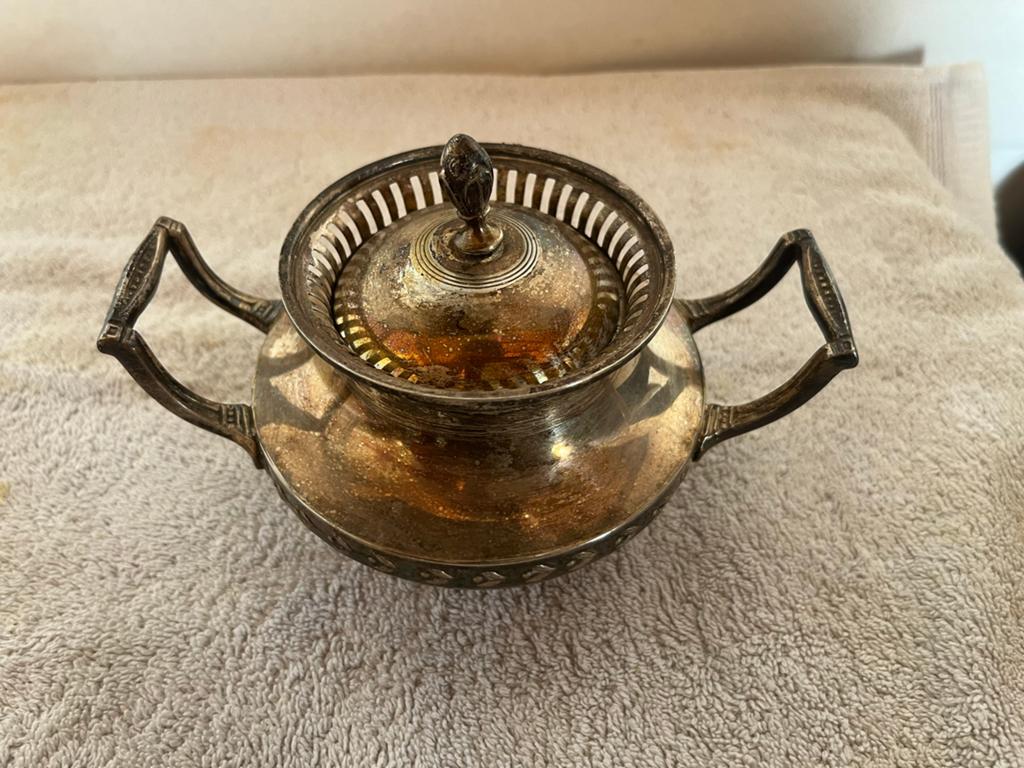 Antieke verzilverde suikerpot met deksel, Ophalen of Verzenden, Zilver