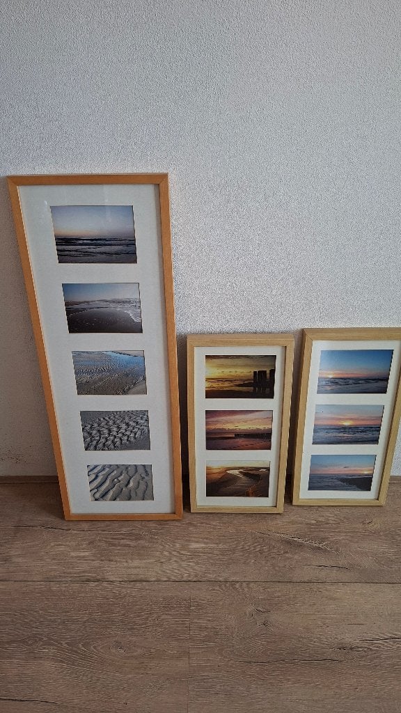 Fotolijsten 3X, Audio, Tv en Foto, Fotografie | Fotolijsten, Gebruikt, Hout, Collagefotolijst, Met ophangkoord