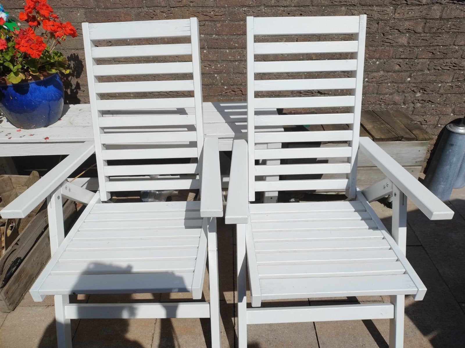 2 verstelbare tuinstoelen hout, Tuin en Terras, Ophalen, Gebruikt, Hout, Verstelbaar