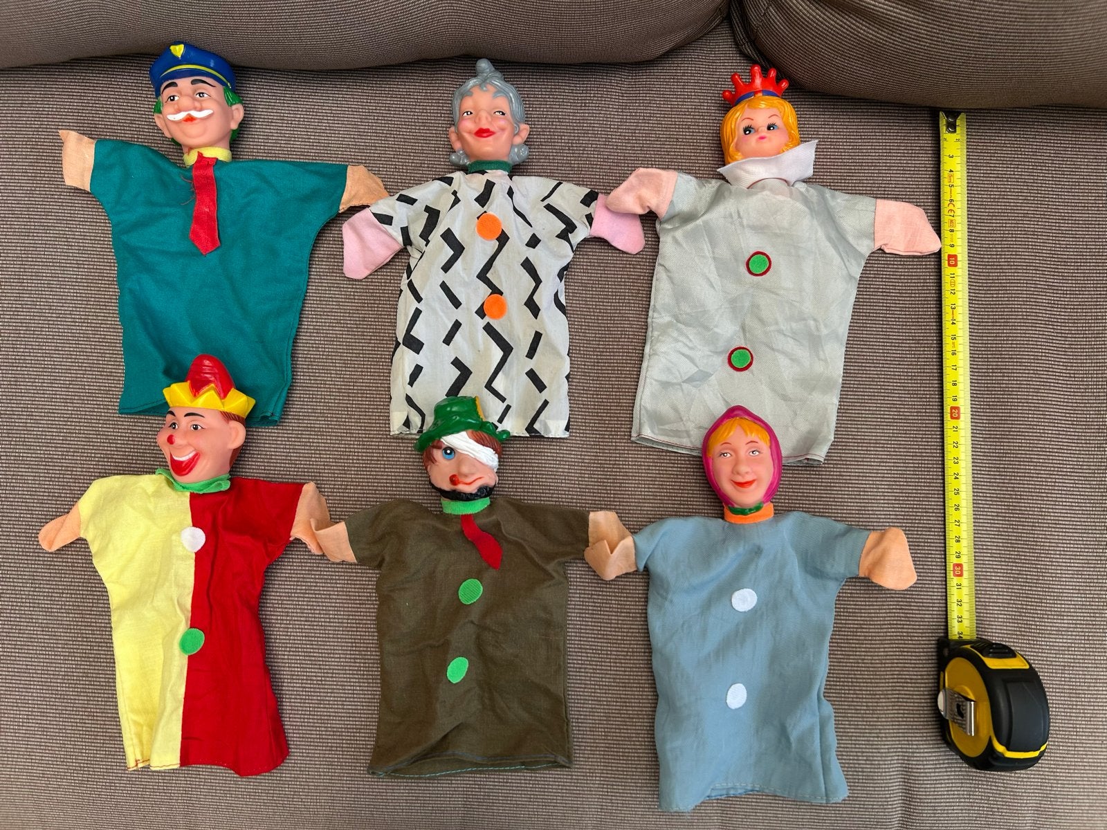 Set van 10 vintage handpoppen - diverse karakters, Ophalen of Verzenden, Zo goed als nieuw, Overige typen
