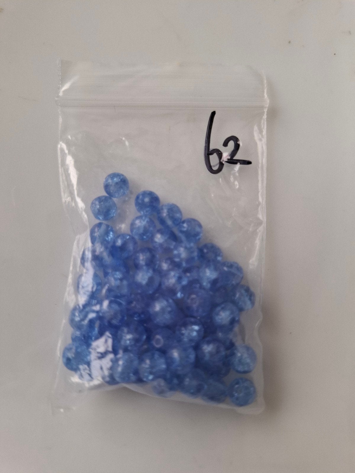 62 stuks 6 mm glaskralen crackle blauw kralen partij, Kraal, -, -, Nieuw