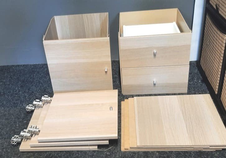 7 deurtjes,  2 ladekasten eiken voor ikea kallax Vakkenkast, Ophalen, Zo goed als nieuw