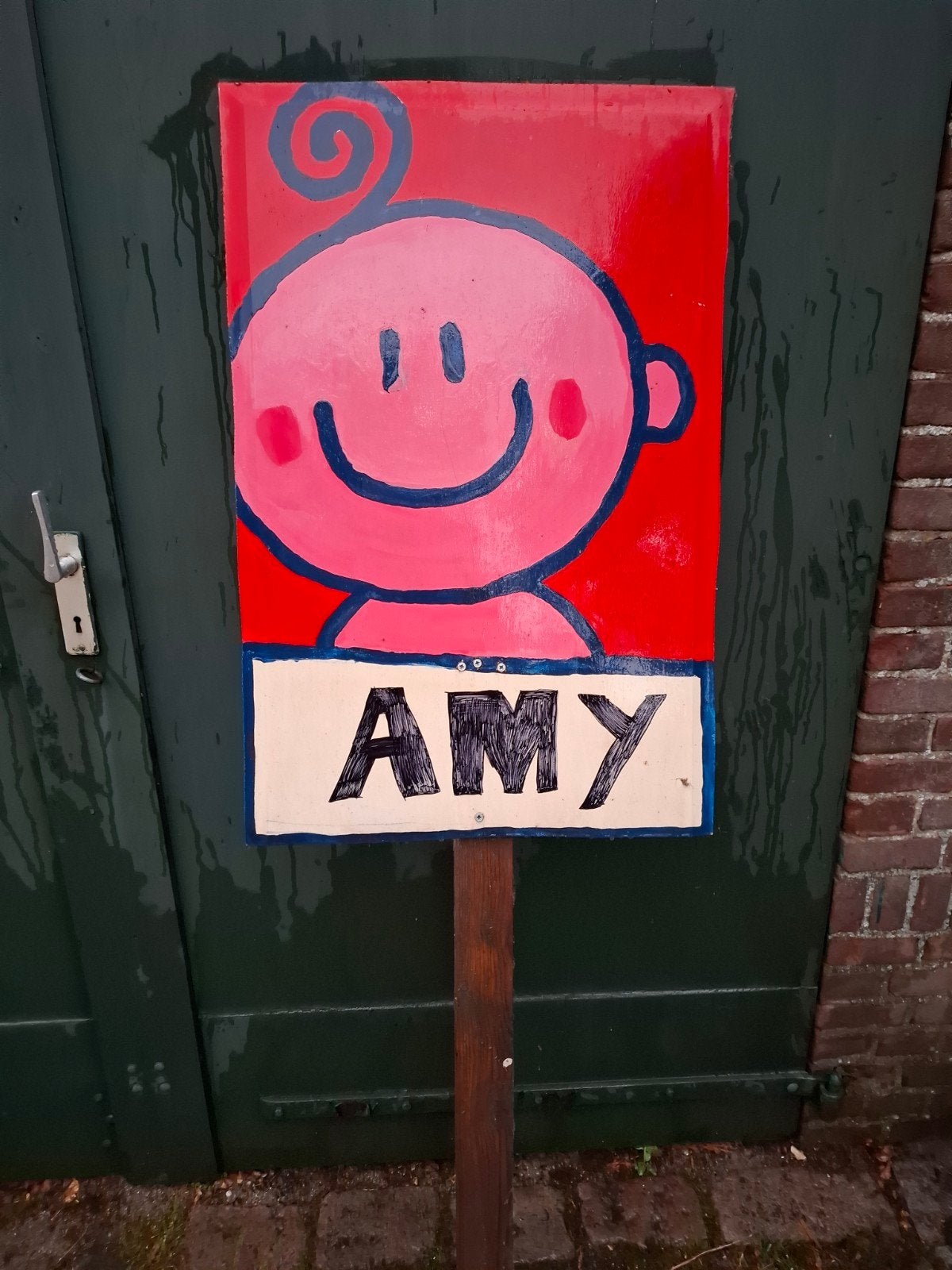 Geboortebord 'Amy' - Vrolijk en Handgeschilderd, Ophalen of Verzenden, Gebruikt, Geboortebord