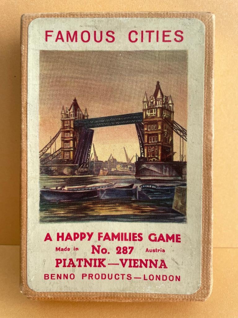 Vintage Piatnik kwartet "Famous Cities" - jaren '50, Verzamelen, Ophalen of Verzenden, Gebruikt, Kwartet(ten)