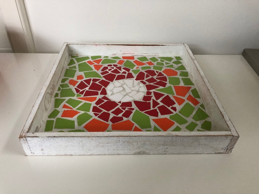 B037 Schaal mozaïek kaarsen of plantjes dienblad onderzetter, Ophalen of Verzenden, Overige typen, Gebruikt