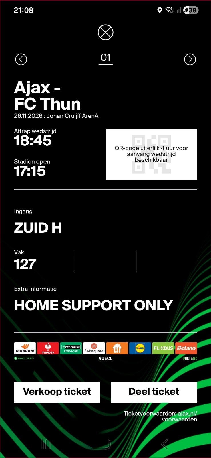 Ajax-Fc Thun F-side, Tickets en Kaartjes