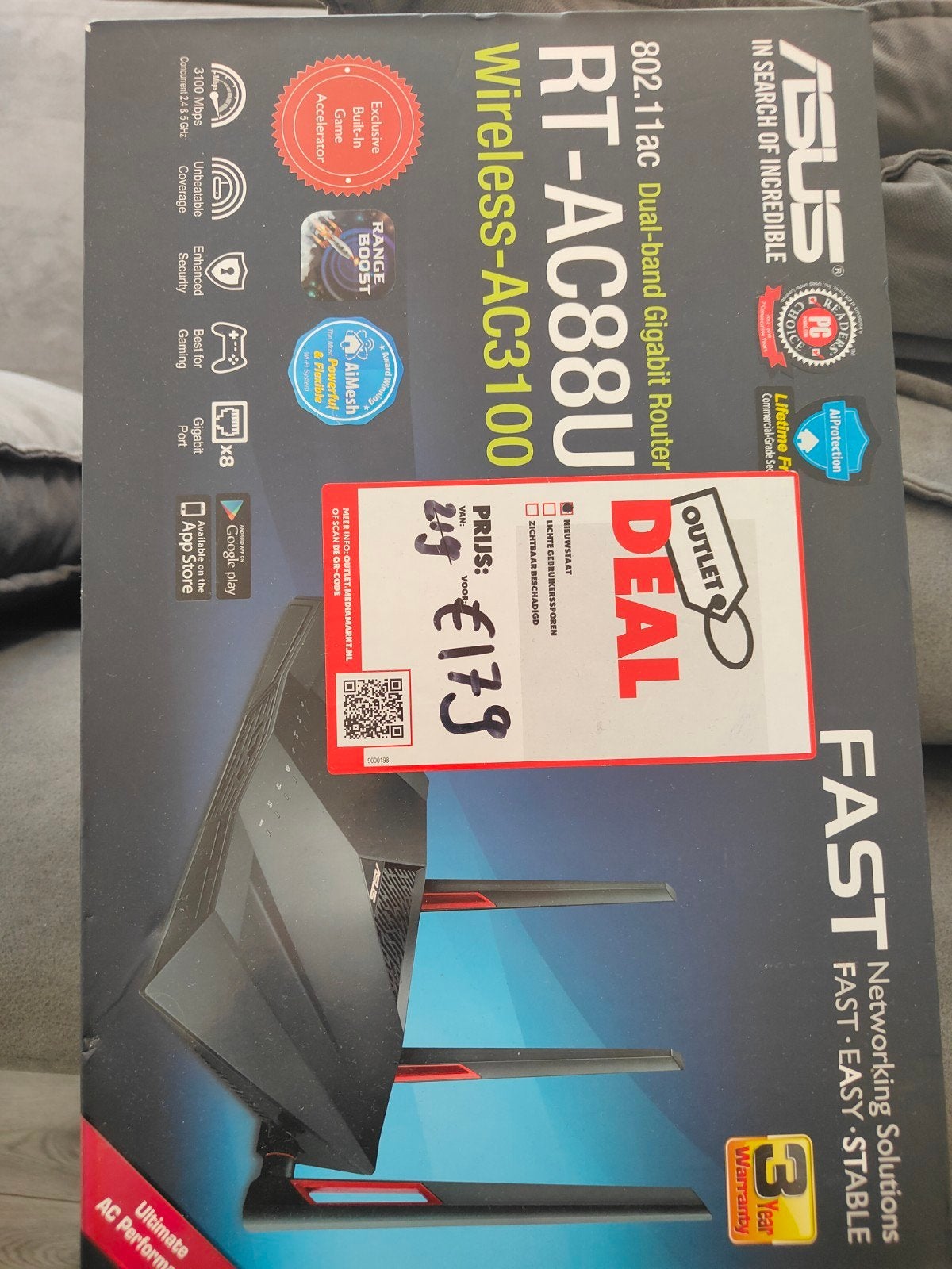 ASUS RT-AC88U Wireless-AC3100 Dual-band Gigabit Router, Computers en Software, Routers en Modems, Ophalen of Verzenden, Nieuw