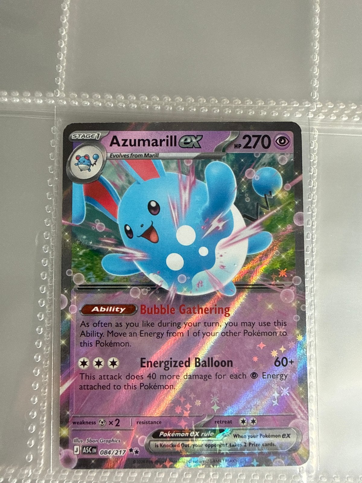 Azumarill ex 084/217 - Pokémon Kaart, Ophalen of Verzenden, Zo goed als nieuw, Losse kaart, Foil