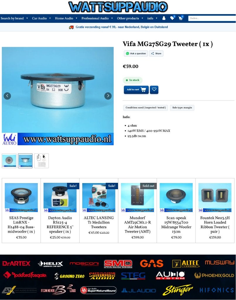 Vifa MG27SG29 Tweeter ( 1x ), Overige merken, Gebruikt, ., Overige typen