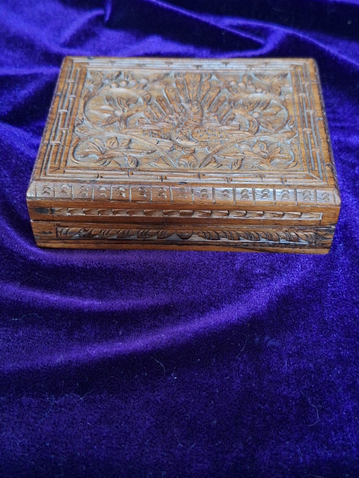 Vintage Houten Sieradendoos met Pauw Snijwerk, Ophalen of Verzenden