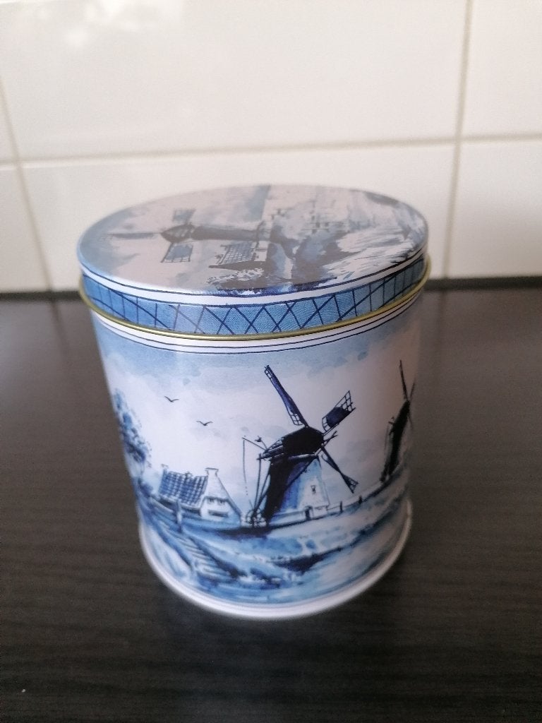 Blik met Delfsblauwe afbeeldingen, Ophalen of Verzenden, Gebruikt, Overige, Overige merken
