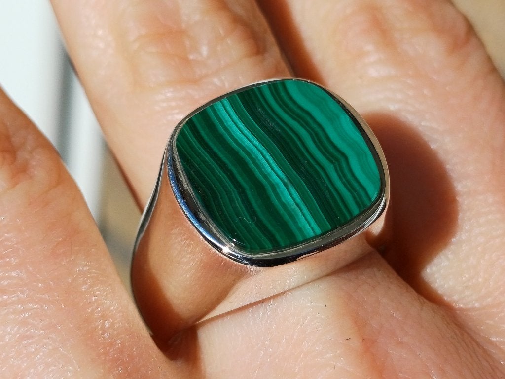 Vanoli 925 zilveren heren ring met malachiet maat 21,5, Vanoli, 20 of groter, Amsterdam, Heer